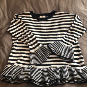 Striped Sweater w/ Peplum Hem + Sleeves - Loft Out
